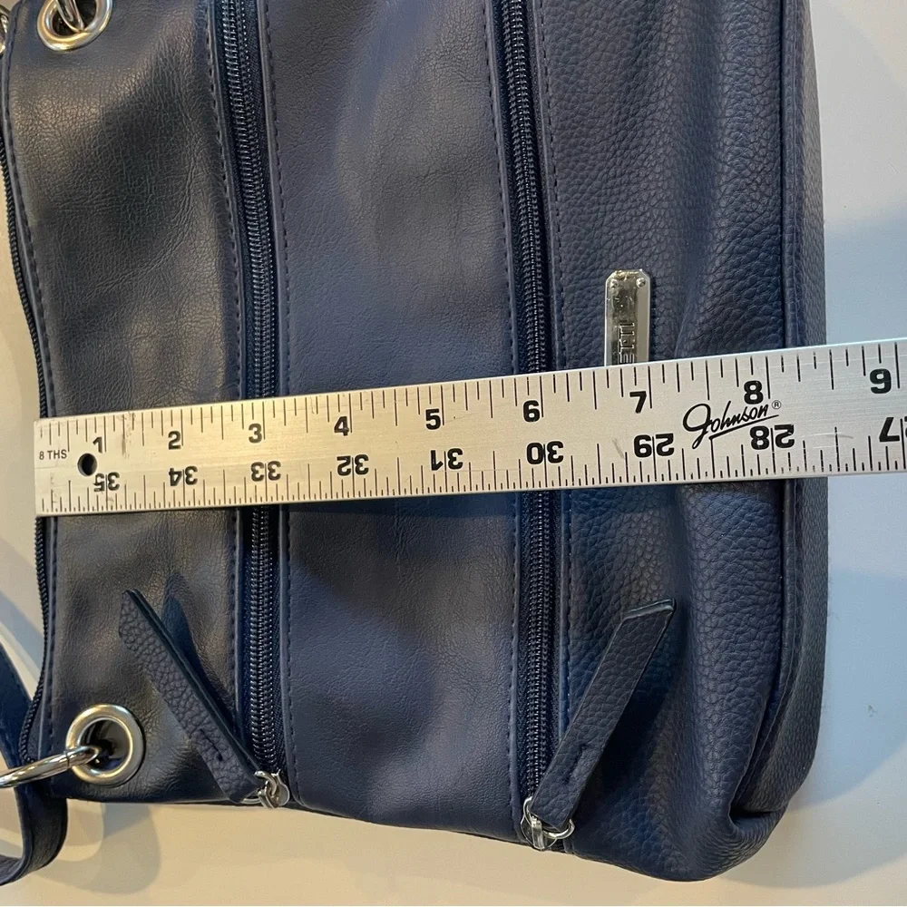 Rossetti Demi Crossbody Bag Navy Blue Faux Leather Triple Zip Adjustable Strap - Picture 11 of 12
